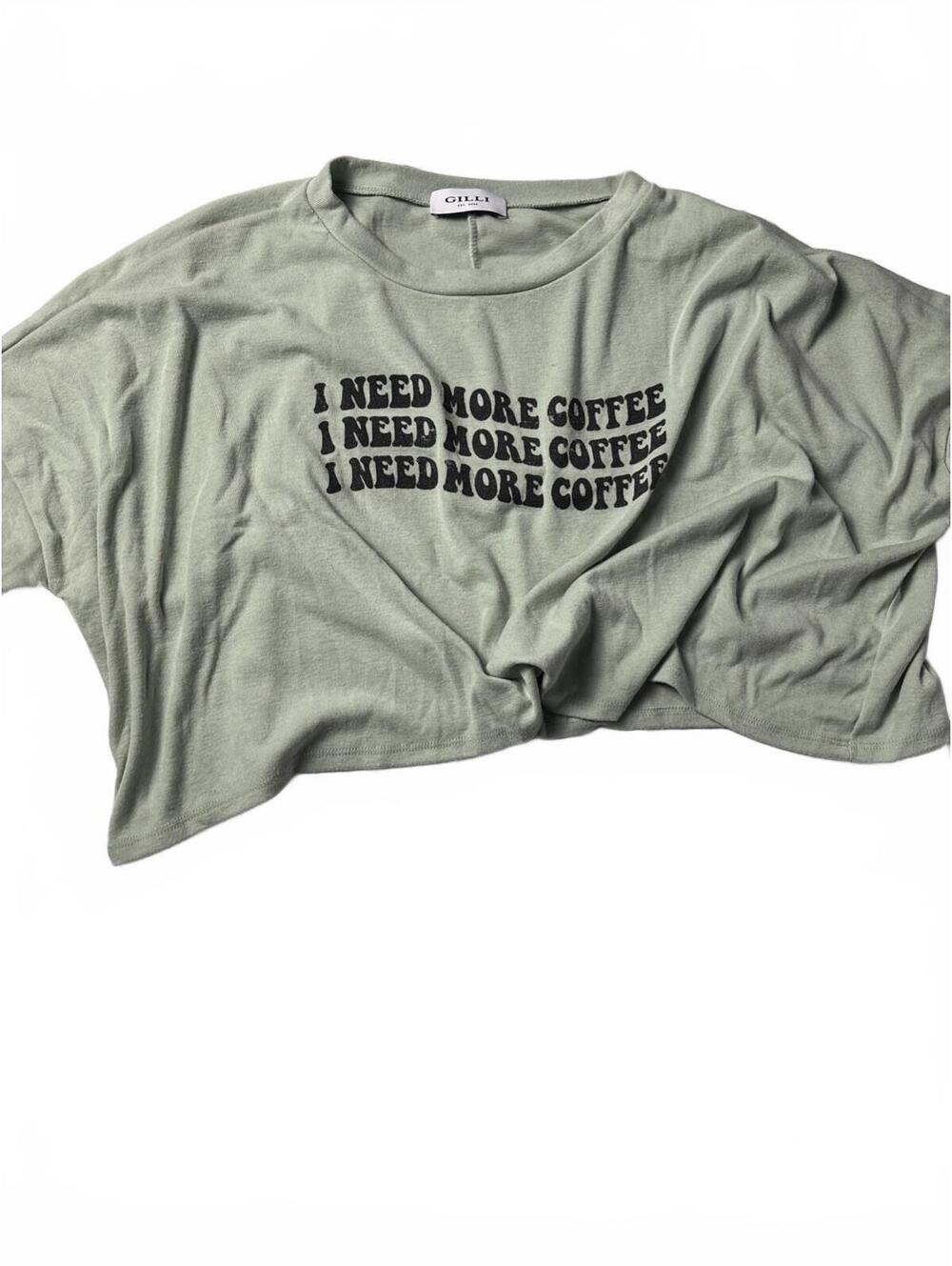 Gilli Green 'I Need More Coffee' Graphic Crop T-Shirt